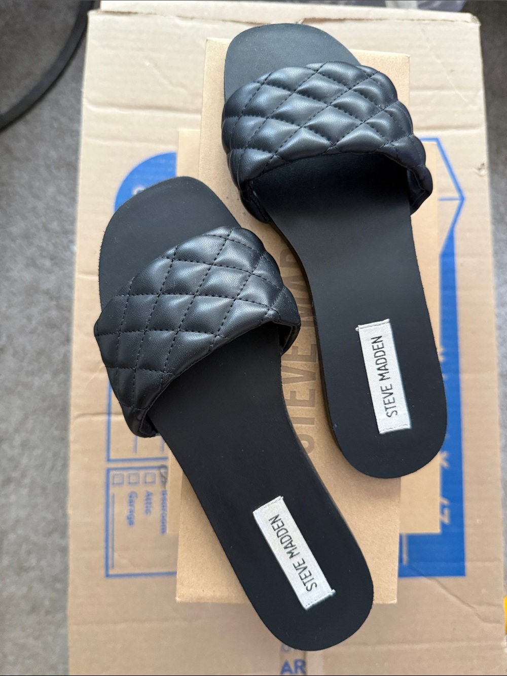 Steve Madden Black Quilted Slide Sandals